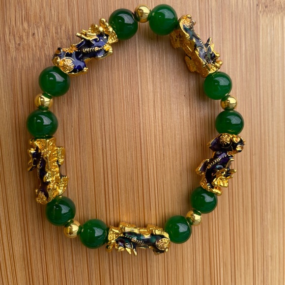 Hand Crafted Jewelry - Green Aventurine Rainbow Painted Pixiu Bracelet